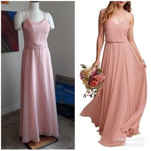 EverLove Long Spaghetti Strap Chiffon Blush Dress